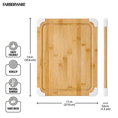 Farberware Nonslip Bamboo Cutting Board with Juice Groove, 11x14 Inch, White - Image 3