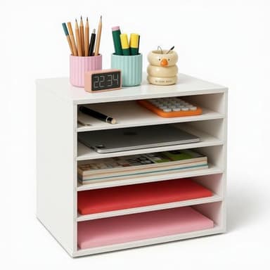 EMERIT Paper Organzier Wood Desktop Organizer Storage Letter Tray File Sorter with Adjustable Shelves for Home Office - Image 1