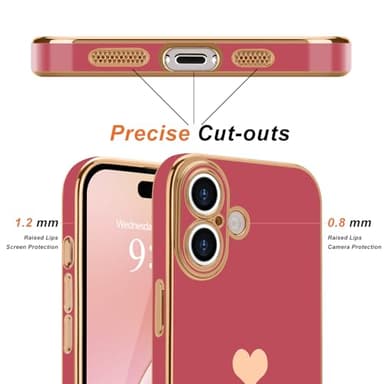 Teageo for iPhone 16 Case with Screen Protector [2 Pack] Girl Women Cute Girly Love-Heart Luxury Gold Soft Cover Camera Protection Shockproof Phone Case for iPhone 16, Bright Blush - Image 2