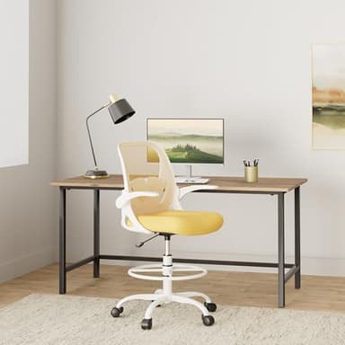 Primy Drafting Chair Tall Office Chair with Flip-up Armrests Executive Ergonomic Computer Standing Desk Chair with Lumbar Support and Adjustable Footrest Ring（Mustard） - Image 2
