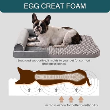 MEWOOFUN Dog Bed Medium Size, Large Dog Bed with Egg Foam, Washable Orthopedic Bed with Waterproof Removable Cover, Big Waterproof Couch Sofa Bed (L, Grey) - Image 3