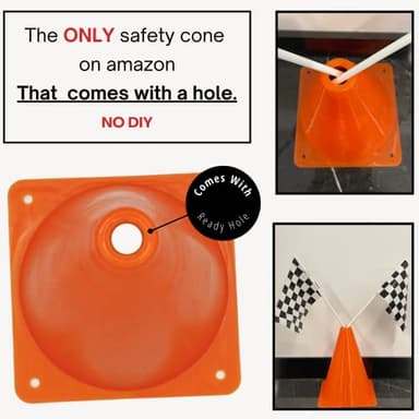4E's Novelty 38 Pieces Set - 12 Traffic Cones With Hole on Top, 24 Checkered Flags, Racetrack Floor Runner - for For Race Car Birthday Party Supplies, Table Centerpiece Decorations Kids Gift - Image 4