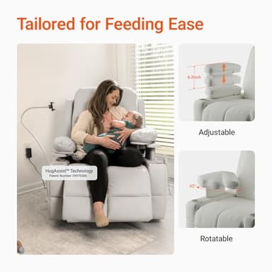 MAMAZING Rocking Chair Nursery with Adjustable Armrests, Electric Glider Recliner Nursing Chair for Breastfeeding, Power Swivel Recliner Chairs with USB Port and Storage, FSC Certified (Vanilla) - Image 3