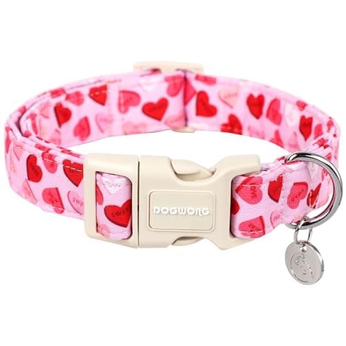 DOGWONG Valentine's Dog Collar - Pink Heart Adjustable Cotton Heart Dog Collar - Perfect for Extra Large Dogs - Image 1