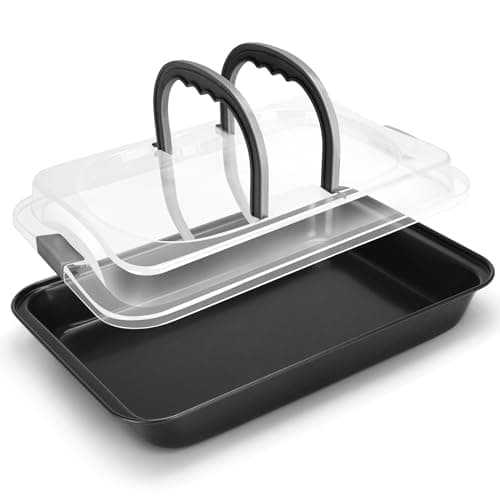 EsOfficce Cake Pan With Lid, 9x13 Inch Rectangular Cake Pan with Wide Handles, Nonstick Bakeware Baking Pan With Lid and Handle, Black - Image 1