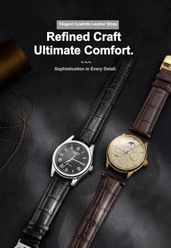 EACHE 20mm Watch Band Quick Release Leather Watch Bands for Men Black Alligator Grain Pattern Leather Watch Straps with Gold Butterfly Deployment Clasp - Image 7