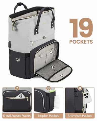 LOVEVOOK Laptop Backpack for Women, Fashion Work Computer Backpacks Purse, Travel Bags Doctor Nurse Backpack with USB Port, Carry on Backpack fits 15.6-Inch Laptop, Light Grey-Dark Grey - Image 3