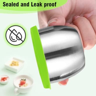 Showvigor 6-Pack 2.4oz Stainless Steel Salad Dressing Cups with Leakproof Lids | Reusable Sauce Containers for Lunch Box, Travel, Picnics & Kitchen Storage – Dishwasher Safe & Eco-Friendly - Image 4