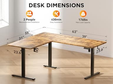 WALKINGDESK 63X55 Inches Reversible L Shaped Standing Desk Height Adjustable with Cup Holder, Electric Corner Computer Desk, Sit Stand up Home Office Desk, Ergonomic Gaming Desk, Rustic Brown - Image 3