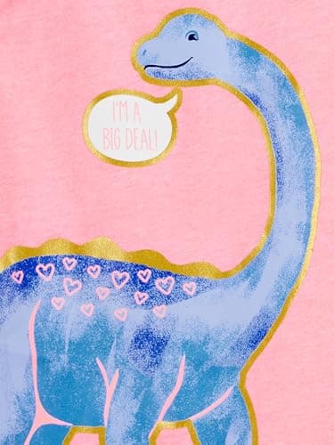 Simple Joys by Carter's Toddler Girls 3-pack Graphic Tees, pink dino, grey, white heart, 2T - Image 6