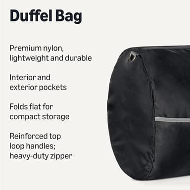 Amazon Essentials 32.4" Extra Large Foldable Nylon Duffel Bag for Travel/Storage with Zippered Pockets, 9254 Cubic Inch (150L), 50-LBS Capacity, Black (Previously Amazon Basics) - Image 2
