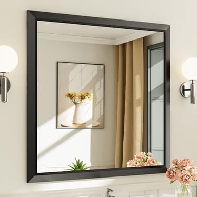Briivue 36"x36" Black Bathroom Mirror, Anti-Rust Black Metal Framed Bathroom Mirrors for Over Sink, Wall-Mounted Rectangler Mirrors for Bathroom Vanity, Farmhouse, Bedroom, Living Room, Entryway Decor - Image 1
