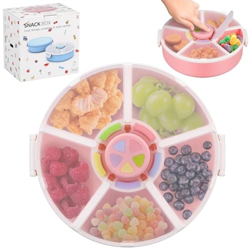 Aimsnk Kids Original Snack Spinner Bundle - Reusable Snack Container with 5 Compartment Dispenser and Lid | BPA and PVC Free | Dishwasher Safe | No Spill, Leakproof,for Toddlers (Pink) - Image 1