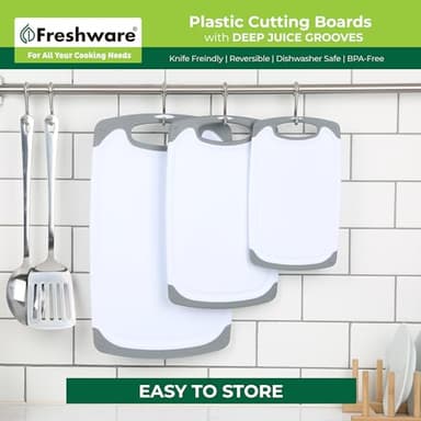 Freshware Cutting Boards for Kitchen, Chopping Board 3-Pack with Different Sizes, Juice Grooves and Non Slip Handles - Reversible, Large Cutting Board Set - Dishwasher Safe - Gray - Image 7
