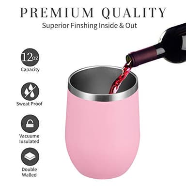 MEWAY Stemless 12oz Wine Tumbler Glasses with Lid -Insulated Double Wall Vacuum Stainless Steel Travel Tumbler with Straw,for Woman Under 10 dollars (Pink,1) - Image 2