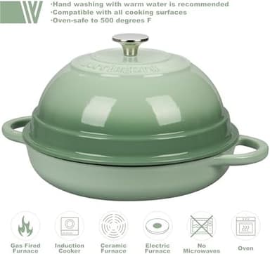 Cast Iron Enameled Dutch Oven Pot with Lid for Bread Baking, Bread Oven, 6 Quart, Green - Image 5