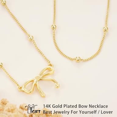 Andsion 14K Gold Plated Necklace for Women, Gold Plated Bow Necklace for Women, Dainty Gold Plated Pendant Choker Necklace - Image 5