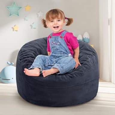 Hobestluk Bean Bag Chairs 2.5FT Beanbag Chair with Plush Faux Fur Cover Memory Foam Bean Bags, Small Bean Bag Chair for Living Room Bedroom, Playroom(Dark Grey) - Image 1