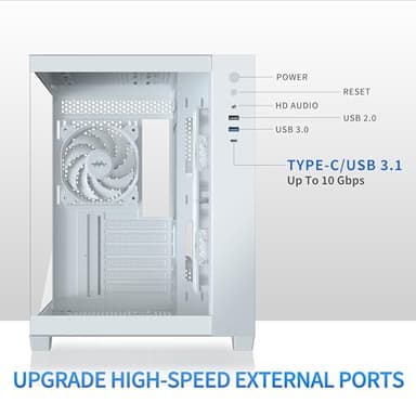 MUSETEX ATX PC Case, 6 PWM ARGB Fans Pre-Installed, 360MM RAD Support, Type-C Gaming PC Case, 270° Full View Tempered Glass Mid Tower, Pure White ATX Computer Case,Y6 - Image 5