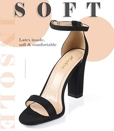 Ankis Black Heels for Women - Open Toe Ankle Strap Chunky High Heel Pump Sandals Party Wedding Strappy Buckle Sandals Standard Size 4 Inches Tall Thick Heel Design - Image 4