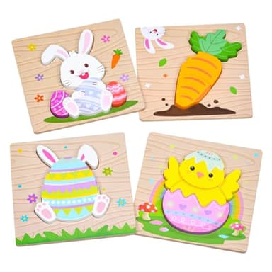 4 Pack Easter Wooden Puzzles for Kids Toddler Easter Basket Stuffers Toys Gifts Party Favor Boys Girls Classroom Exchange Toys - Image 1