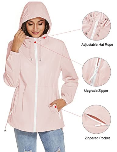 TCOT Womens Rain Jacket with Hood Lightweight Waterproof Windbreaker Jackets Zip Up Outdoor Compact Raincoats Pink M - Image 4