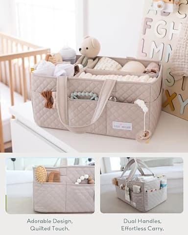 Lily Miles Baby Diaper Caddy Organizer, Quilted Nursery Storage Organizer for Newborn Essentials and Diaper Changing Station, Gift for Baby Shower and Registry Must-Have (Soft Sand) - Image 3