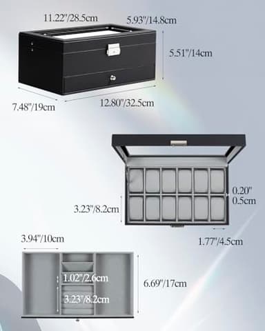 GUKA Watch Box 12 Slot Watch Display Organizer Leather Jewelry Case Drawer Glass Birthday for Men Women, Child Husband Dad - Image 3