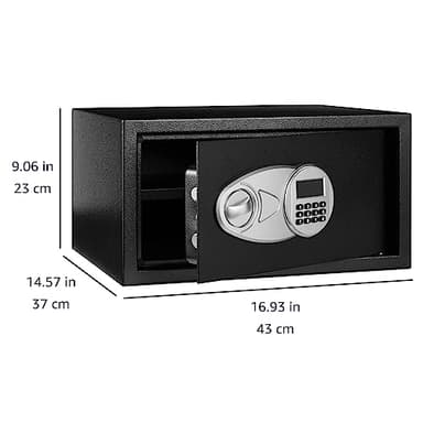 Amazon Basics Steel Security Safe and Lock Box with Programmable Electronic Keypad, for Valuables, Cash, Jewelry, Documents, Black, 1 Cubic Foot, 16.9-x-14.6-x-9.1-inches (WxDxH) - Image 2