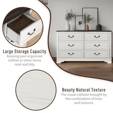 CATMIX Farmhouse Bedroom Set, 3 Pieces Bedroom Furniture Set, Rustic Wood 6 Drawer Dresser and Nightstands, Chest of Drawers Wide Storage Organizer Cabinet for Bedroom - Image 4