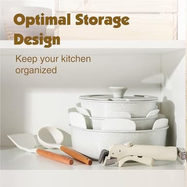 SENSARTE 17 Piece Pots and Pans Set, Nonstick Detachable Handle Cookware Set, Induction Kitchen Cookware Set with Removable Handle, Healthy Non Stick for RV, Dishwasher ＆ Oven Safe, PFOA Free (White) - Image 3