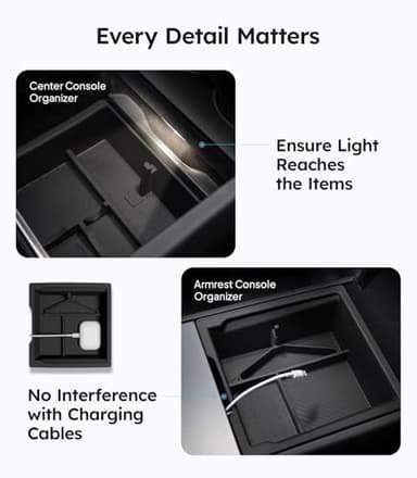 Wigoo Tesla New Model Y Juniper & Model 3 Center Console Organizer [Double Layer Space, Slide smoothly] Model 3 (2024~2025)/New Model Y Juniper Accessories, 4PCS Black - Image 5