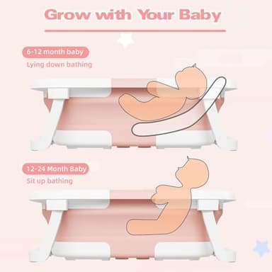 napei Collapsible Baby Bathtub,Baby Bath Tub with Soft Cushion & Thermometer,Baby Bathtub Newborn to Toddler 0-36 Months,Portable Travel Baby Tub - Image 5