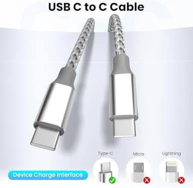 KYEHD USB C Cable,3 Pack 10FT USB C to USB C Cable 60W Type c Charger Fast Charging Cord,USB C Charger Nylon Braided Compatible iPhone 16 Pro/15 Pro/Plus/Max/iPad/MacBook and More - Image 3