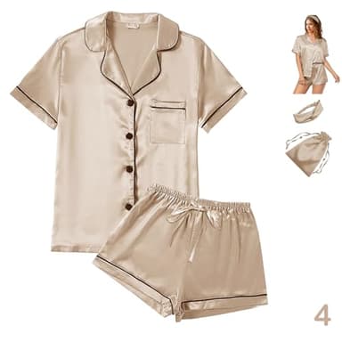 4Pcs Womens Satin Silky Pajama Sets Short Sleeve Shirt XS-4XL Floral Pajamas Set Soft PJ Loungewear Sleepwear - Image 6