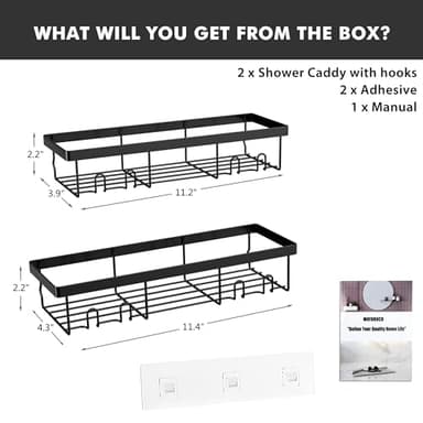 Moforoco Shower Caddy Shelf Organizer Rack, Self Adhesive Black Bathroom Shelves Basket, Home Farmhouse Wall Inside Organization and Storage Decor Rv Accessories, First Camper Apartment Essentials - Image 2