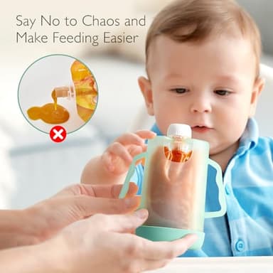 Momcozy Pouch Holder No Squeeze, Baby Food & Juice Box Holder, Mess-Free, Easy Grip for Self-Feeding, BPA-Free & DEHP-Free, Must-Have for Babies, Green - Image 5