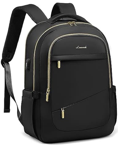 LOVEVOOK Laptop Backpack for Women, Black Business Travel Backpacks with USB Port, Water Resistant Work Teacher Computer Bag, Stylish Daypack, Fits 15.6" Laptop - Image 1