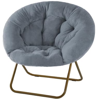 DUMOS Comfy Saucer Chairs Cozy Faux Fur Soft Lounge Cute Folding Bedroom Living Room Seat Flexible Reading Foldable Seating for Kids Adults Thick Padded Metal Frame Modern for Home Office Classic Gray - Image 1