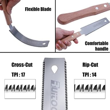 RUITOOL Japanese Hand Saw 6 Inch Double Edge Sided Pull Saw Ryoba SK5 Flexible Blade 14/17 TPI Flush Cut Beech Handle Wood Saw for Woodworking Tools - Image 2