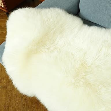 LLB Genuine Sheepskin Area Rug Wool Rug Fur Carpet Fluffy Shaggy Fur Rug for Living Room Kids Bedroom Real Sheepskin Throw Lambskin Rugs Sofa Mat Chair Seat Covers (Ivory White, 2 x 6 ft Sheepskin) - Image 4