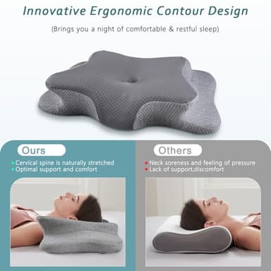 CHxxy Cervical Neck Pillow for Pain Relief Sleeping, Contour Memory Foam Pillows, Ergonomic Side Sleeper Pillows for Adults, Cooling Orthopedic Neck Support Pillow for Back Stomach Sleepers - Image 3