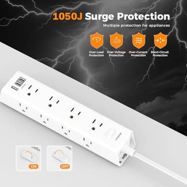 15Ft Extension Cord with Multiple Outlets, Addtam Flat Plug Power Strip Surge Protector with 15 Ft Long Cord,12 Outlet 3 USB Ports (2USB C), Desk Charging Station for Home College Dorm Room Essentials - Image 6