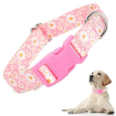 Pink Dog Collars for Small Dogs, Girl Dog Collars with Hot Daisy Flowers, Adjustable Comfy Soft Pet Collar with Safety Buckle for XS Small Medium Large Dogs(S) - Image 1