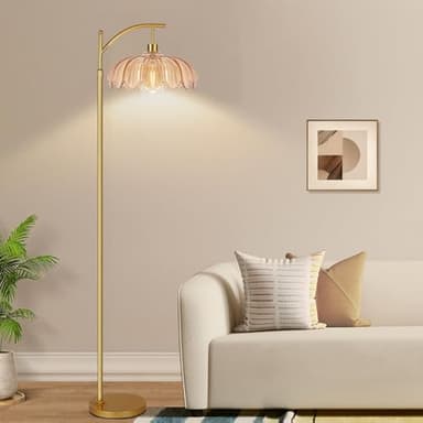 QIYIZM Floor Lamp for Living Room,Bedroom,Gold Dimmable Standing Lamp with Remote,Mid Century Modern Brass Tall Lamp Retro Vintage Green Glass Lamp Floor Light Boho Bohemian - Image 8