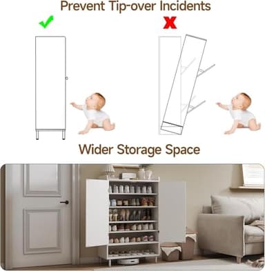 Shoe Storage Cabinet with Cross Molding Doors, 6-Tier Farmhouse Shoe Cabinet with 3 Adjustable Shelves and Metal Legs, 45'' Tall Shoes Rack Organizer Cabinet for Entryway, Front Door, White - Image 8