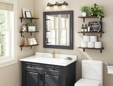 Fixwal Wood Floating Shelves - Set of 6, Wall Mounted, Farmhouse Style for Bedroom & Bathroom - Image 2