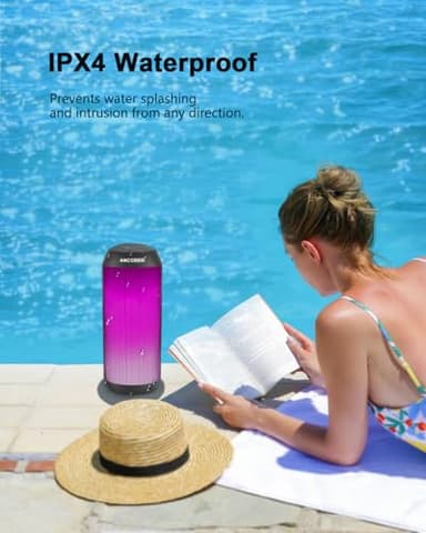 Bluetooth Speaker, Portable Wireless, Powerful Sound with Cool Lights, IPX4 Waterproof, TWS Pairing, BT5.3, for Outdoor/Indoor/Party/Shower, Electronics Gadget, Stocking Stuffers, White Elephant Gifts - Image 6