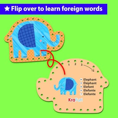 KRAFUN Beginner Preschool Lacing Card Kit for Kids Arts & Crafts, 5 Easy Safari and Animal Lacing Projects, Paper Craft Cards for Toddlers, Fine Motor Skills Training Toys - Image 4