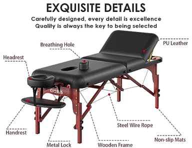 CLORIS 84" Professional Massage Table Portable 3 Folding Lightweight Facial Salon Spa Tattoo Bed Height Adjustable with Carrying Bag & Wooden Leg Hold Up to 1100LBS - Image 6